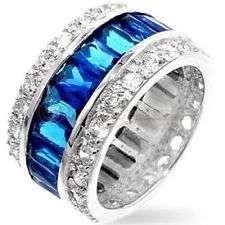 SOLID 925 STERLING SILVER! 9.60Ctw! Royal Persian Blue Sapphire Emerald Cut Eternity Band