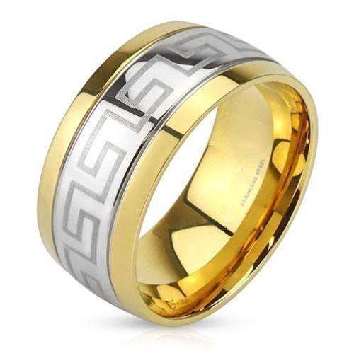 **New Design 10mm Wide Gold and Silver Maze Design Ring