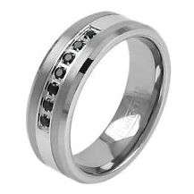 **FREE SHIPPING!**SUBERB ELEGANT DESIGN TRIPLE BLACK CZ DIAMOND TUNGSTEN CARBIDE WEDDING RING