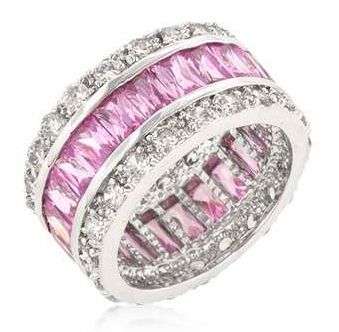 **SOLID STERLING SILVER .925! Stunning 9.60CTW!! Royal Persian Pink Emerald Cut Eternity Band