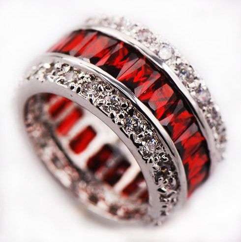 SOLID 925 STERLING SILVER! 9.60Ctw! Royal Persian Red Garnet Emerald Cut Eternity Band