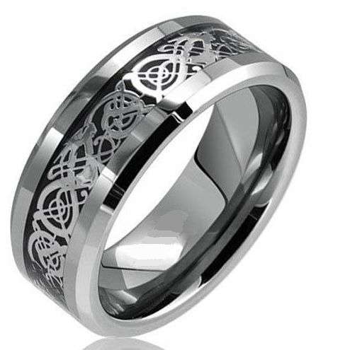 **SAVE R2100!** EXCEPTIONAL INTRICATE GOLD DRAGON INLAY Genuine Laser Stamped Tungsten Carbide Ring