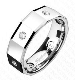 **Free Shipping**Glossy Mirror Finish Cz Inlay Tungsten Carbide Ring