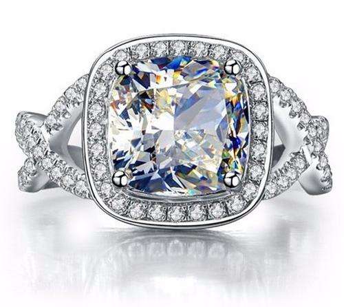 **SOLID STERLING SILVER** Stunning New Cushion Cut Crossover Halo Engagement Ring