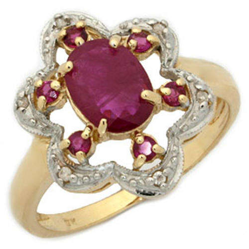 **R11220** ANTIQUE STYLE 1.6CT NATURAL RICH  RED RUBY & DIAMOND 9K SOLID GOLD RING