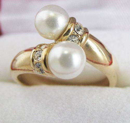TWIN PEARLS...SET IN 18K GP GOLD RING SIZE 4