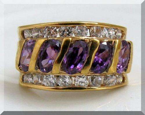 STUNNING AMETHYST RING!!! -ROUND BRILLIANT CUT CZ DIAMOND SET IN 18K WHITE  GOLD GP size 4