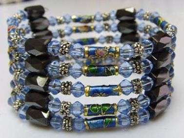 SUPERBELY HANDCRAFTED NECLACE/BRACELET WITH CLOISONNE AND GENUINE MAGNETIC BEADS BLU