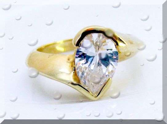 1.10CTW CZ DIAMOND PEAR CUT ENGAGEMENT RING size 4 SET IN 18K  GOLD GP