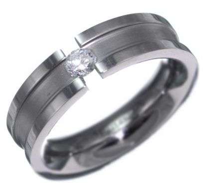 SATIN FINISH - MENS 0.15CTW ETERNITY STAINLESS STEEL WEDDING RING - SIZE 9