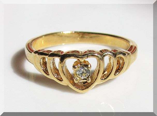 HEART OF GOLD!!! - ELEGANT HEART SHAPED RING SET WITH CZ DIAMOND IN 18K YELLOW  GOLD GP