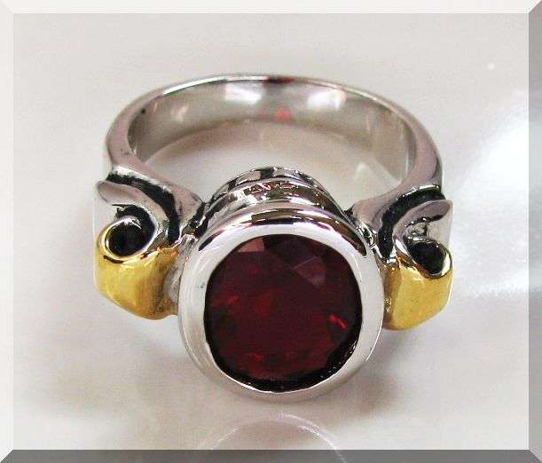 MAGNIFICENT SYNTHETIC GARNET RING!!!- 11X8MM CZ GARNET SPLENDIDLY CRAFTED size 8