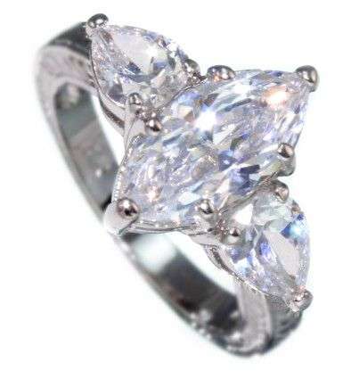 3.70CTW TRILOGY MARQUISE STONE - ENGAGEMENT RING size 9