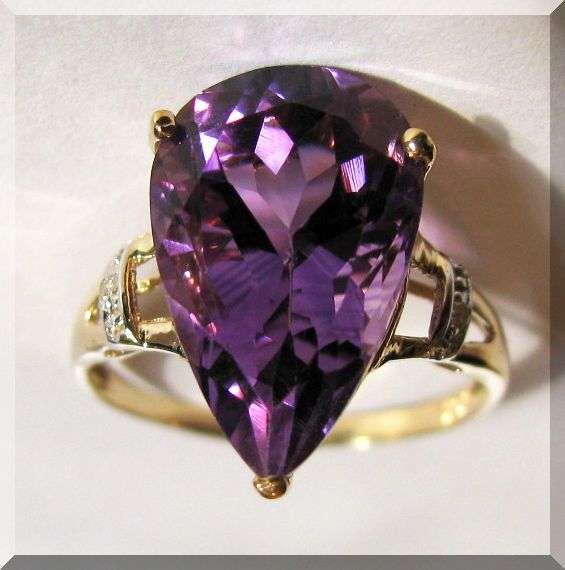 SOLID GOLD!!! 5 CT NATURAL MINED PEAR SHAPED AMETHYSTS & DIAMONDS SET IN 10K SOLID GOLD