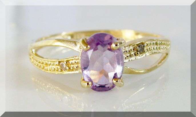 ELEGANT AMETHYST AND DIAMOND RING .....NATURAL  GEMS  SET IN 10k SOLID  GOLD