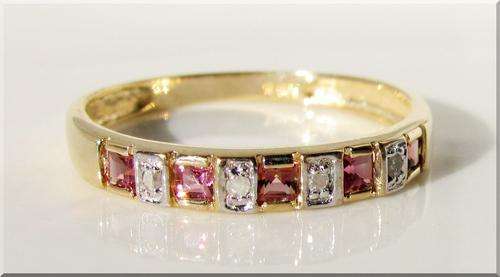 SUPER LOW START!!!SOLID GOLD!!! STUNNING BAND!! NATURAL MINED TOURMALINES& DIAMONDS
