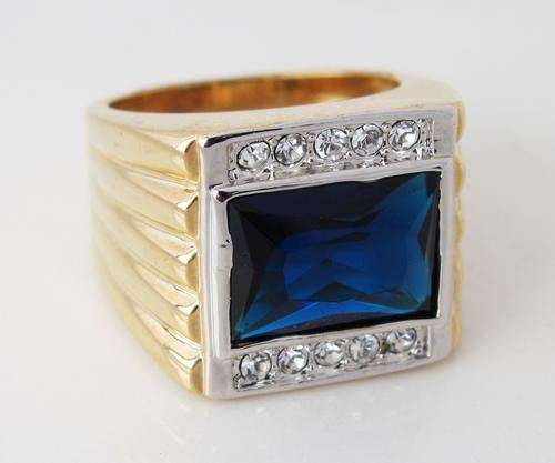 3.40CT MENS DESIGNER SAPPHIRE 18K GOLD PLATED RING size 11