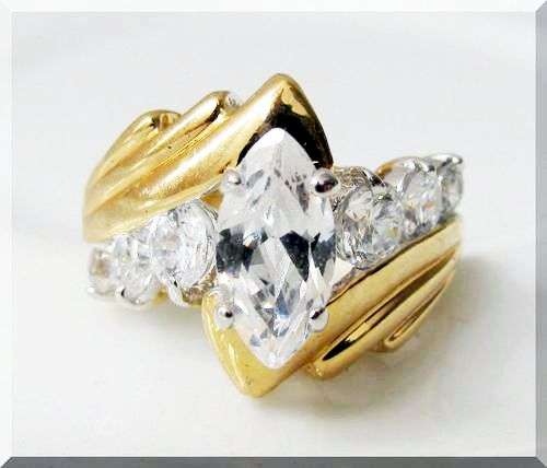 MAGNIFICENT MARQUISE!!!DIAMOND CUT 18K GP ENGAGEMENT RING size 4