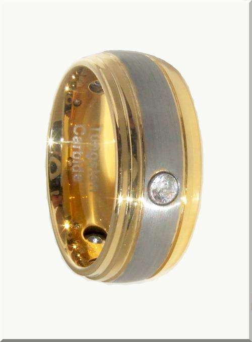 0.10CTW  STUNNING TUNGSTEN CARBIDE 2TONE GOLD/BRUSHED RING size 12