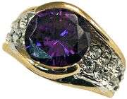 PRETTY AMETHYST RING!!! -ROUND BRILLIANT CUT CZ DIAMOND SET IN 18K WHITE  GOLD GP size 8