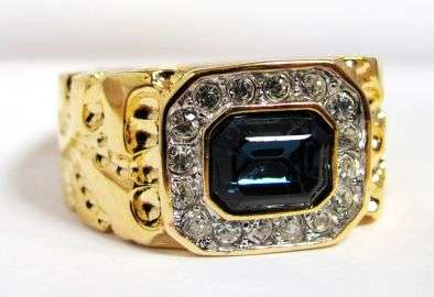 3.10CT MENS DESIGNER SAPPHIRE 18K GOLD PLATED RING size 14