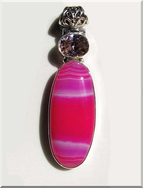 **50% REDUCED SHIPPING!**PINK BOTSWANA AGATE, TOPAZ PENDANT!!! SET IN SOLID STERLING SILVER!!!