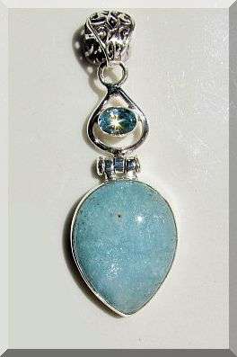 GENUINE AQUAMARINE, BLUE TOPAZ PENDANT!!! SET IN SOLID STERLING SILVER!!!