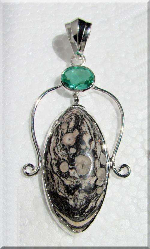 LOVELY SOLID STERLING SILVER JASPER PENDANT!!!