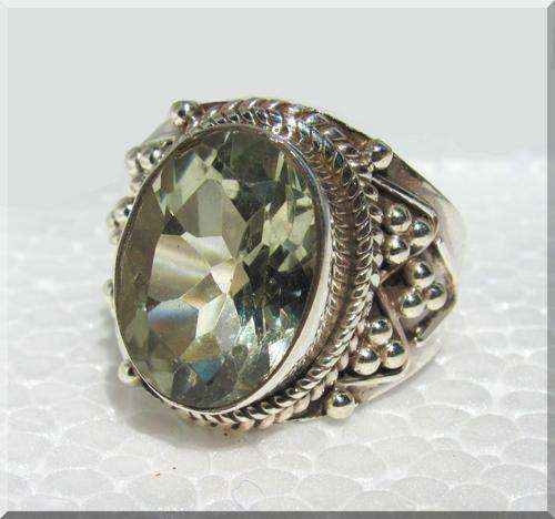 GIAGANTIC GREEN AMETHYST!!! 4.2CT AMETHYST SET IN SOLID STERLING SILVER RING size 8