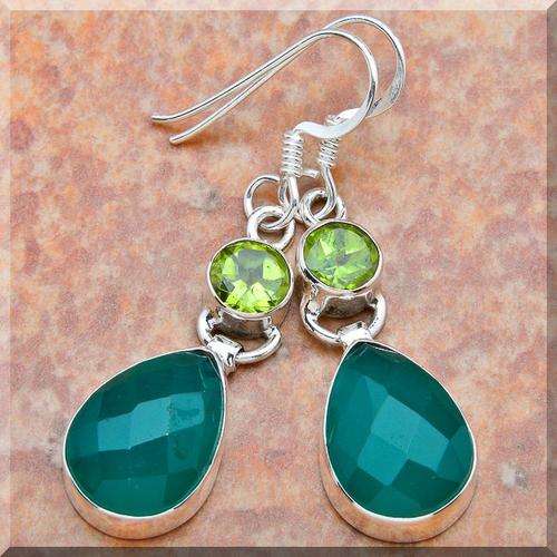 GREEN ONYX & PERIDOT EARRINGS!!! SET IN SOLID STERLING SILVER