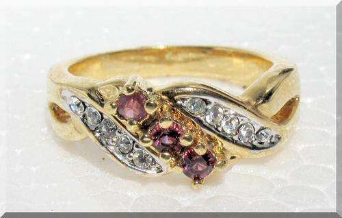 ELEGANT GEMS & DIAMONDS RING!!! - CZ DIAMONDS&GEMSTONES SET IN 18K YELLOW  GOLD GP size 6