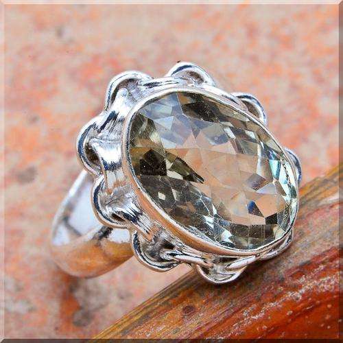 GREEN AMETHYST SET IN SOLID STERLING SILVER  RING size 6