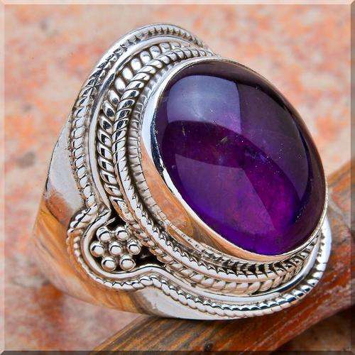 6CT AMETHYST CABACHON SET IN SOLID STERLING SILVER RING size 9