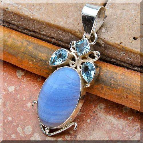 **50% REDUCED SHIPPING!**BLUE TOPAZ!!! BLUE LACE AGATE!!! SET IN SOLID STERLING SILVER!!!
