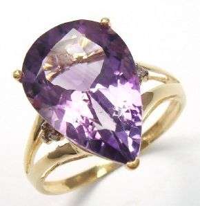 **82% REDUCED SHIPPING!**5.00 CT NATURAL MINED PEAR SHAPED AMETHYST & DIAMONDS SET IN 10K SOLID GOLD