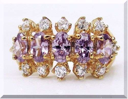 **50% REDUCED SHIPPING!**PRETTY AMETHYST RING!!! BRILLIANT CUT CZ DIAMOND SET IN 18K GOLD GP size 9