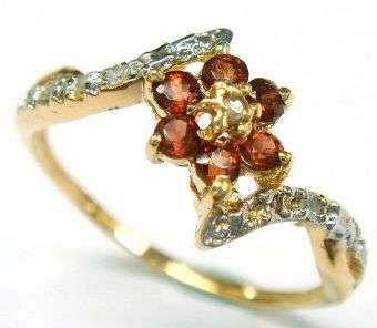 **INTERNATIONAL SHIPPING!** 0.68 CTS NATURAL GARNETS& DIAMONDS BLOSSOM SET IN 10K SOLID GOLD