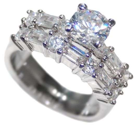 **FULLY INS INTL SHIPPING!**STUNNING!! 3.50CTW PRINCESS w/ BAGUETTES "WEDDING RING SET" size 8