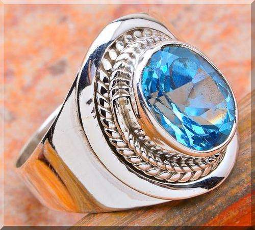 **INTERNATIONAL SHIPPING!**SUPERB BLUE TOPAZ IN ELEGANTLY STYLED .925 STERLING SILVER SIZE 7.5