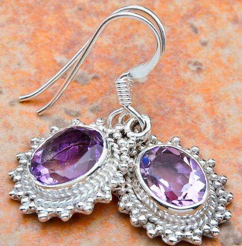 **INTERNATIONAL SHIPPING!**AMETHYST EARRINGS!!! SET IN SOLID STERLING SILVER