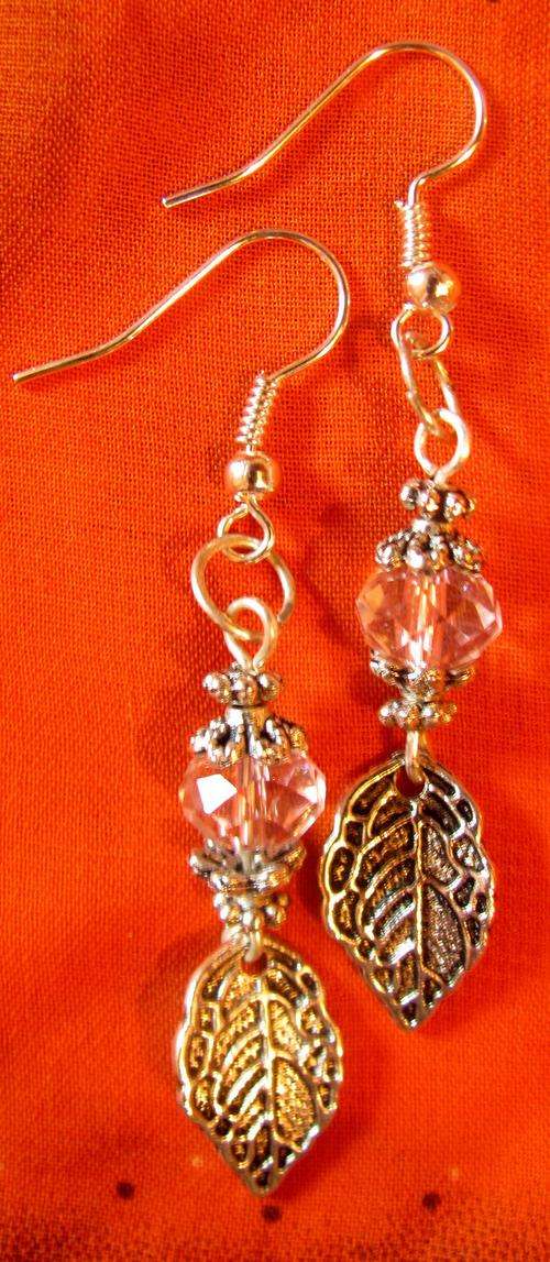 ***SUPERB HAND CRAFTED CRYSTAL & TIBETAN SILVER LEAF EARRINGS