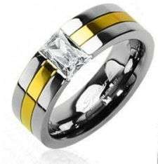 **INTERNATIONAL SHIPPING!**0.50CTW STUNNING EMERALD CUT CZ TITANIUM GOLD INLAY RING size 11