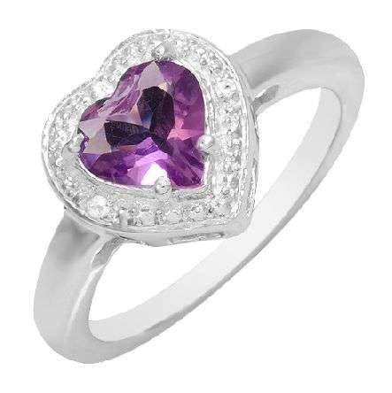 **FREE SHIPPING!**STUNNING HEART AMETHYST IN ELEGANTLY STYLED .925 STERLING SILVER SIZE 6