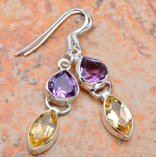 **INTERNATIONAL SHIPPING!**SUPERB CITRINE AMETHYST EARRINGS!!! SET IN SOLID STERLING SILVER