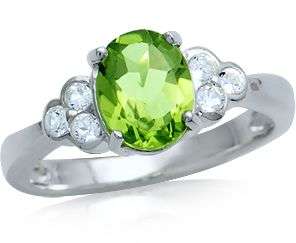 **INTERNATIONAL SHIPPING**1ct. Peridot&White Topaz Sterling Silver Ring Sz 6