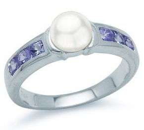 **INTERNATIONAL SHIPPING** Natural White Pearl & Tanzanite 925 Silver Ring 6