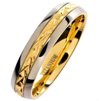INTERNATIONAL SHIPPING!!TITANIUM PLAIN RING WITH GOLDEN ACCENT in a size 8