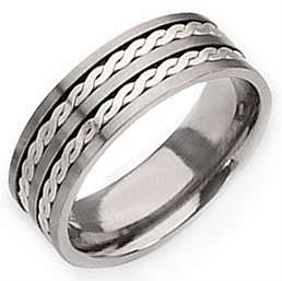 !!INTERNATIONAL SHIPPING!!MEN'S PLAIN TITANIUM RING WITH SILVER INLAYS, size10