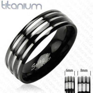 FREE SHIPPING!! Solid Titanium Black Ring Triple Stripe Wedding Ring