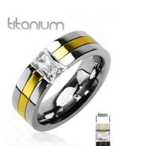 FREE SHIPPING!!Solid Titanium Ring Gold Inlay CZ Stone Size 7